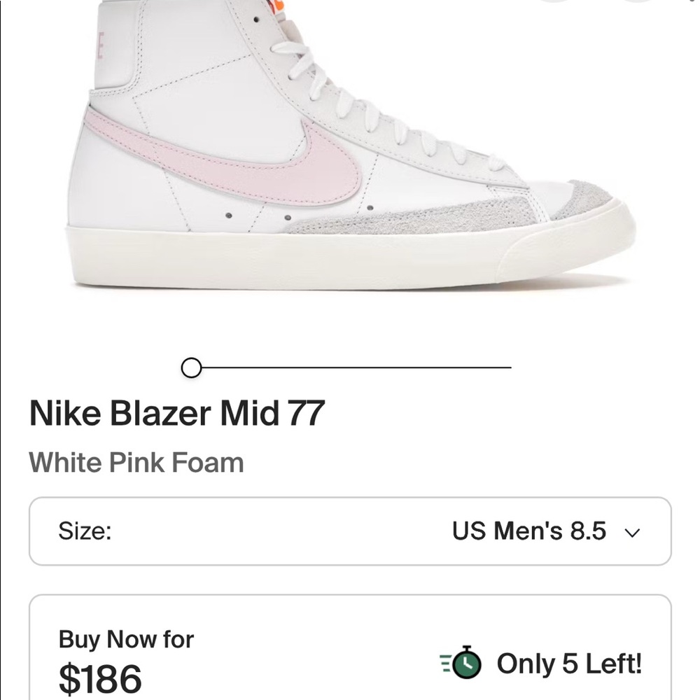 Nike Blazer Mid ’77 Vintage White Pink Foam Men’s 8.5 / Women’s 10 BQ6806-100